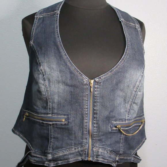 Denim Halter Vest with Cutouts - Picture 9 of 9